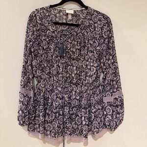Knox Rose Black and Pink Floral Blouse